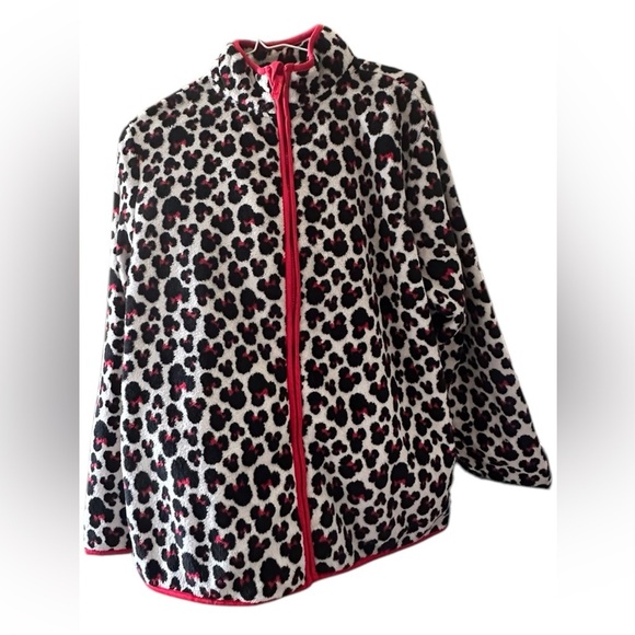Disney Animal Print Minnie Mouse Zipper Fleece Jacket Women's Size L - Picture 4 of 4